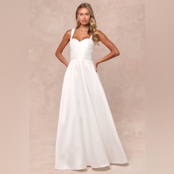 LULU’S Modern Affection White Taffeta Pleated Sleeveless Maxi Dress - Picture 2 of 5